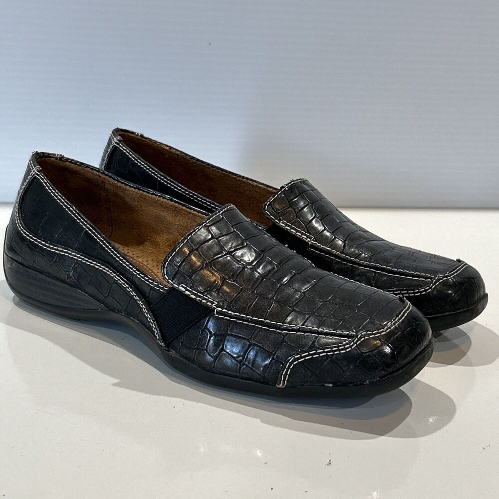 Natural Soul By Naturalizer 8 Camelia Comfort Shoes Black Faux Croc Loafers